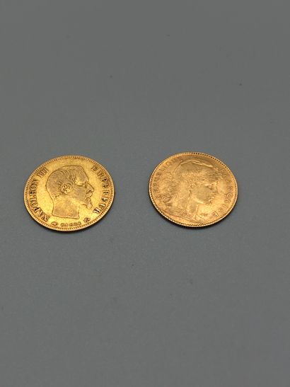 null Deux pièces de 10 francs or 1857 A et 1910 6,4 g.