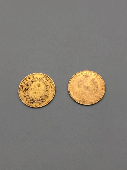 null Deux pièces de 10 francs or 1857 A et 1910 6,4 g.