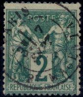 null France 1876 type Sage, 2c vert, OBL, Yv 62, très frais - TB -