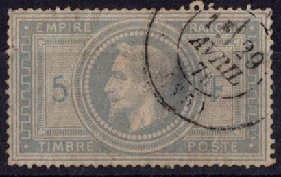 null France 1869 Napoléon III, Yv 33, 5fr violet - gris, OBL légère, quelques défauts...