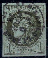 null France 1870 Cérès, 1c olive Yv 39B, 4 belles marges et très frais, signé Ca...