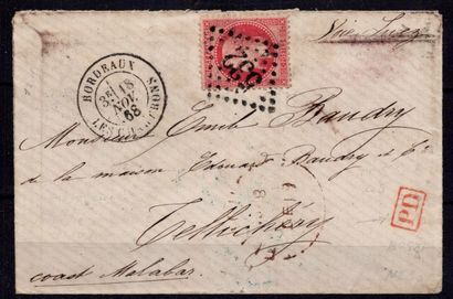 null France 1867 Napoléon III, Yv 32, 80c rose sur belle lettre de Bordeaux vers...