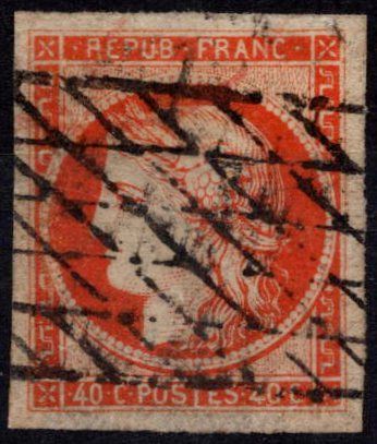 null France 1849 Cérès Yv Nr 5, 40c orange, OBL, 4 belles marges, très frais et -...