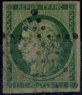 null France 1849 Cérès Yv Nr2, 15c vert, OBL, 4 belles marges et très frais, signé...