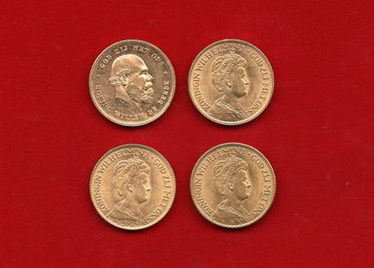 null PAYS-BAS : Lot de 4x10 Gulden or 1875, 1912, 1913 et 1917. G 105 et 149. SU...