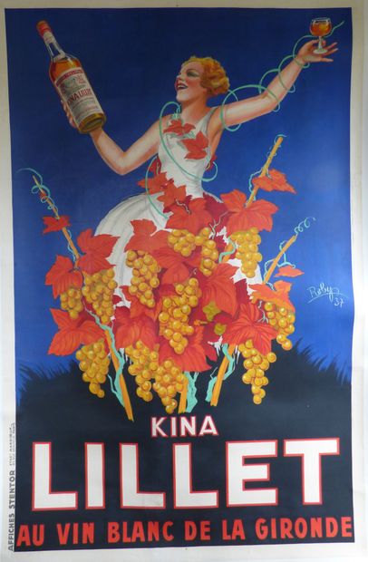 null Affiche "Kina Lillet au vin blanc de la Gironde". Signée Roby 1937 (Robet Wolff)....