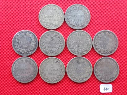 null LOUIS-PHILIPPE 1er 1830/1848 : Lot de 10x5 Francs argent 1831A, 31B, 31D, 31MA...