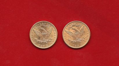 null EE : Lot de 2x10 Dollars Or "Liberty" 1899 et 1905 Philadelphie. SUP
