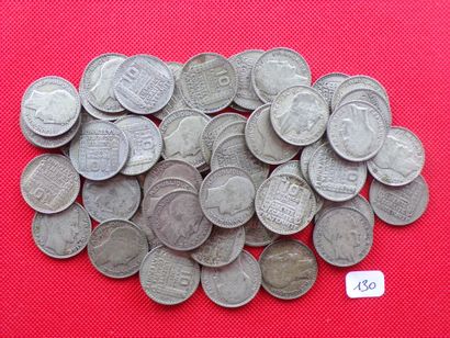 null LOTS DIVERS : Lot de 52x10 Francs argent "Turin", dates diverses. G 801. Et...