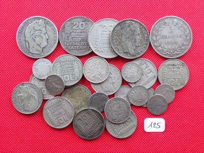 null LOTS DIVERS : Lot de 28 Monnaies argent : 5 Francs 1845A et 1847A, Louis-Philippe;...