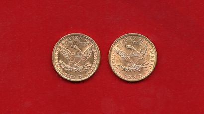 null ETATS-UNIS : Lot de 2x10 Dollars Or "Liberty" 1893 et 1894 Philadelphie. TT...