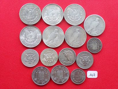 null ETATS-UNIS : Lot de 10 Monnaies argent: Dollar 1881S, 1886, 1921, 1921 S, 1922,...