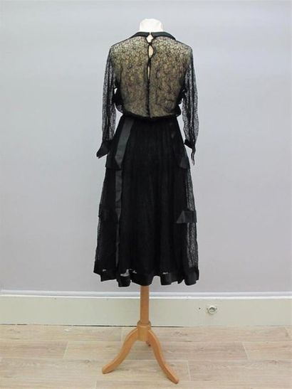 null NINA RICCI Boutique. Circa 1956, Black lace evening 
dress, square neckline...