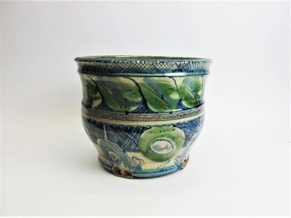 null VANIER Catherine (born 1943)
Large quadripod terracotta pot with enamel decoration...