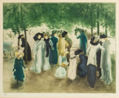 null Alfredo MULLER (1869 - 1940)
La Promenade à Hyde Park.
Aquatinte en couleurs....