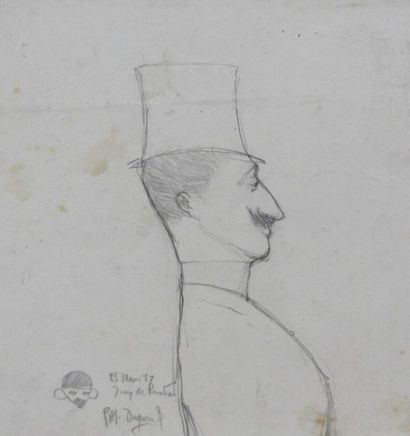 null Pascal DAGAN-BOUVERET (1852-1929) 
Caricature d' Édouard Detaille ? 
Crayon...