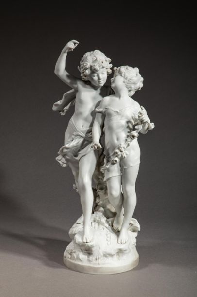 null Auguste MOREAU (1834-1917) Child
couple in biscuit, signed in hollow aug Moreau.
H.42...