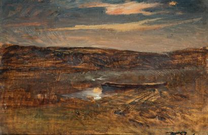 null Auguste RAVIER (1814-1895)
La barque sur un étang
Huile sur panneau.
Cachet...