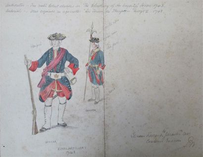 null Ecole francaise XIXème siècle
Garde à pied, 1745 
Deux gouaches sur carton 
38,5...