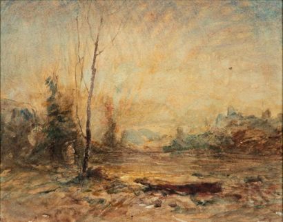 null Auguste RAVIER (1814-1895)
Crépuscule sur l'étang
Aquarelle sur trait de crayon...