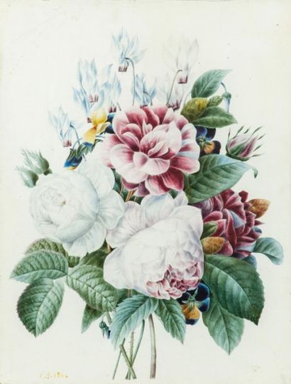 null Ecole du XIXème siècle suiveur de Pierre-Joseph REDOUTE
Bouquet de roses anciennes,...