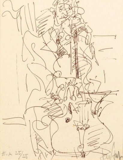 null GEN Paul (1895-1975)
"Violonceliste" et "portrait de femme" 
Deux épreuves d'artiste,...