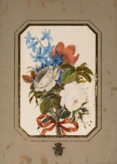 null École française du XIXème siècle
Bouquet de fleurs
Aquarelle sur papier de riz...