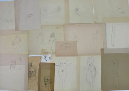 null Louis BILLOTEY (1883-1940)
Environ cent d'études de mains, pieds, chevelures...