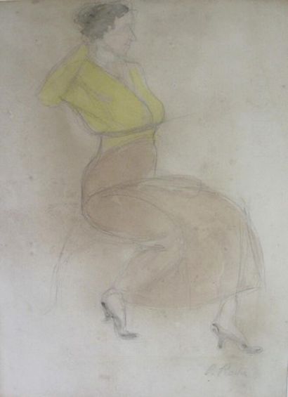 null Odillon ROCHE (1868-1947).
Femme assise, aquarelle et crayon sur papier, signé...