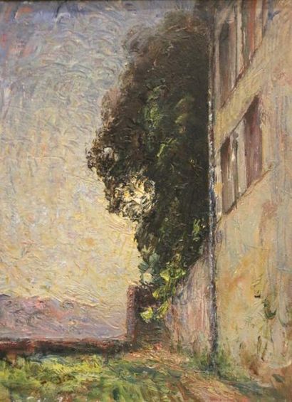 null Auguste RAVIER (1814-1895)
La maison Morestel, soleil couchant
Huile sur carton.
Signée...
