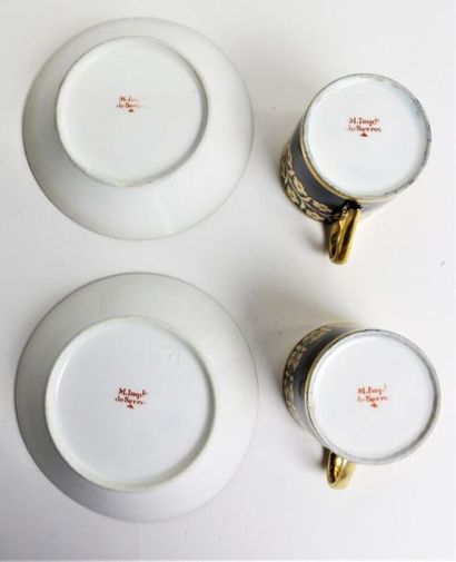 null IMPERIAL MANUFACTURE OF SEVRES
Two porcelain cups and saucers decorated with...