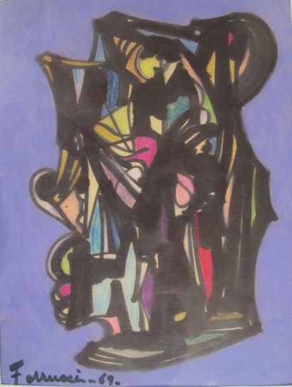 null FERRUCCI (XXe siècle)
Sans titre violet, 1969, 
feutre noir et pastel sur papier,...