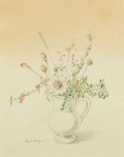 null Kiyoshi HASEGAWA (1891-1980)
Fleurs des champs dans un pot.
Dessin au crayon...