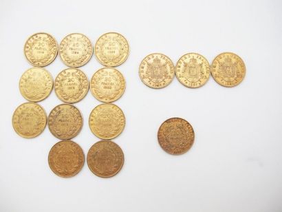 null FRANCE
Fourteen 20 gold francs, Napoleon III bare-headed and laurelled. Years...