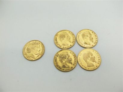 null FRANCE
Cinq 10 francs or, Napoléon III tête nue et Cérès datées 1851, 1858 et...