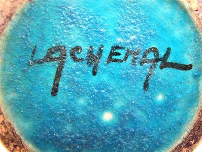 null LACHENAL Raoul (1885-1956) 
Pichet en céramique à couverte émaillée bleue turquoise...