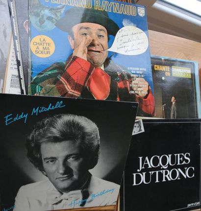 null Lot de disques 78 tours et 33 tours : Eddy Mitchell, Yves Montand, Aznavour,...