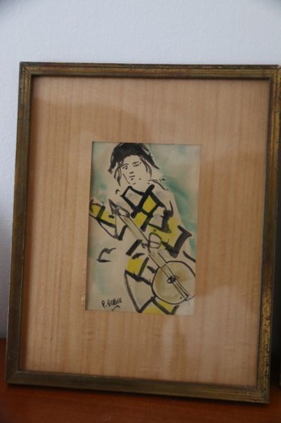 null Paul Lucien DESSAU (1909-1999). 
Harlequin guitar player and harlequin. Two...