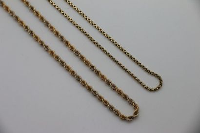 null Deux chaînes en or jaune et gris 750°/°°
L.22 et 17 cm
Poids total : 25,9 g