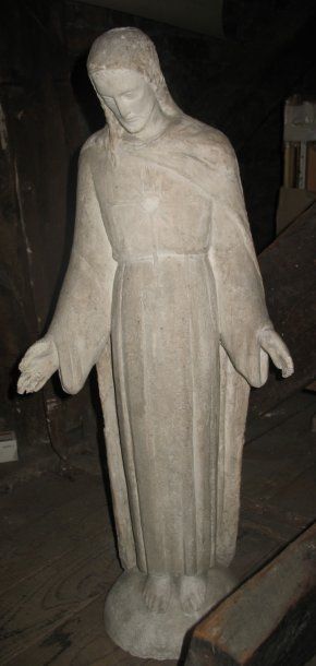 ANDREI RENE (1906-1987) « Jésus au sacré coeur » Sculpture en plâtre Ht 80 cm