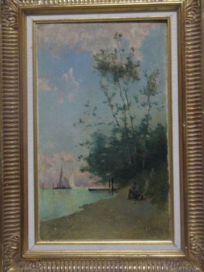JEAN D'ALHEIM (1840-1894) « Venise le Lido » Huile sur panneau Signée en bas à droite...