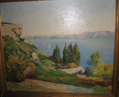 BRASSENS Huile sur toile "Paysage méditerranéen" 58 x 49 cm
