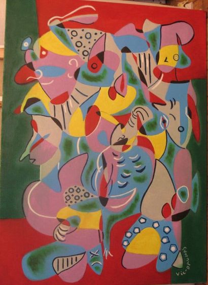 VIC DAUMAS Victor (1909- 1994) « Rêveries» Acrylique sur toile, signé 100 x 73 c...