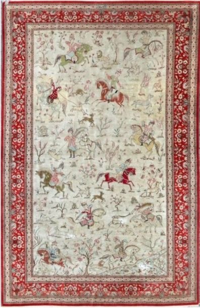 Important and fine silk ghum signed (Iran)...