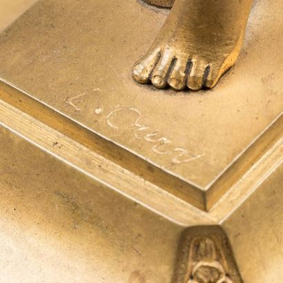 null Louis OURY (1867-1940)
"premier frisson", sculpture en bronze doré signé sur...