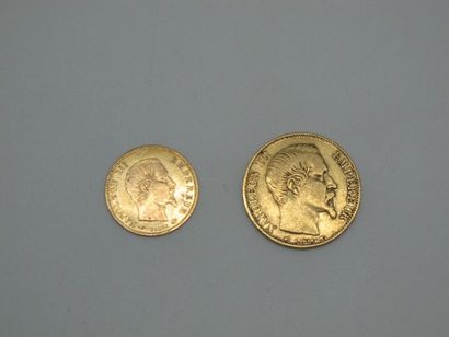null Une monnaie de 20 Francs et une monnaie de 5 francs or, Napoléon III, tête nue,...