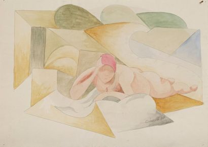 null Arturo CIACELLI (1883-1966)
Bather on the sand, 1929
Pencil lead and watercolour...