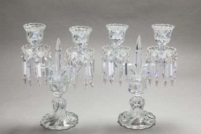 null BACCARAT
Paire de girandoles modèle "bambou" en cristal taillé à deux bras de...