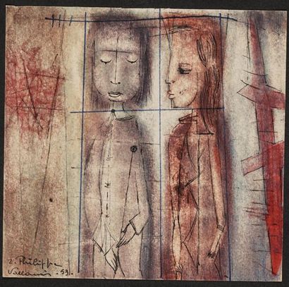 null PHILIPPE Z. XXth century
Two figures, Vallauris, 1953
Pen, black ink and coloured...