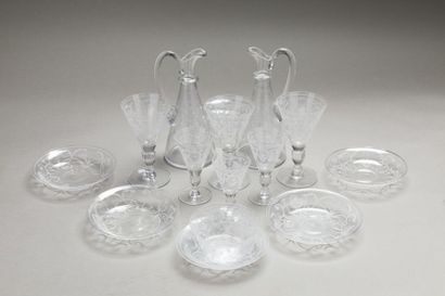 null Two carafons, six bowls, one small bowl, three large glasses and three small...